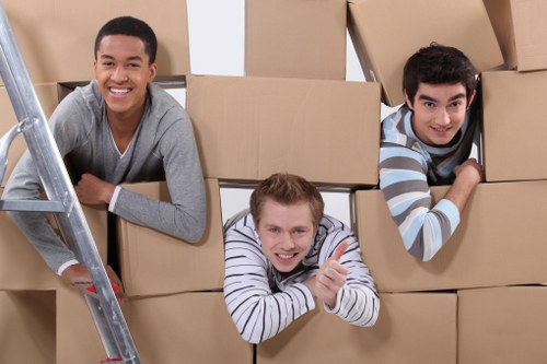 Boxes and household items prepared for urgent relocation in Chiswick